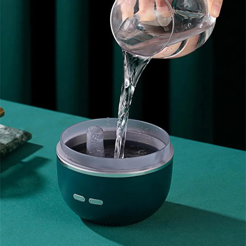 Ultrasonic aromatherapy humidifier with colourful gradient light, USB powered, 120x120x151mm, in green or white