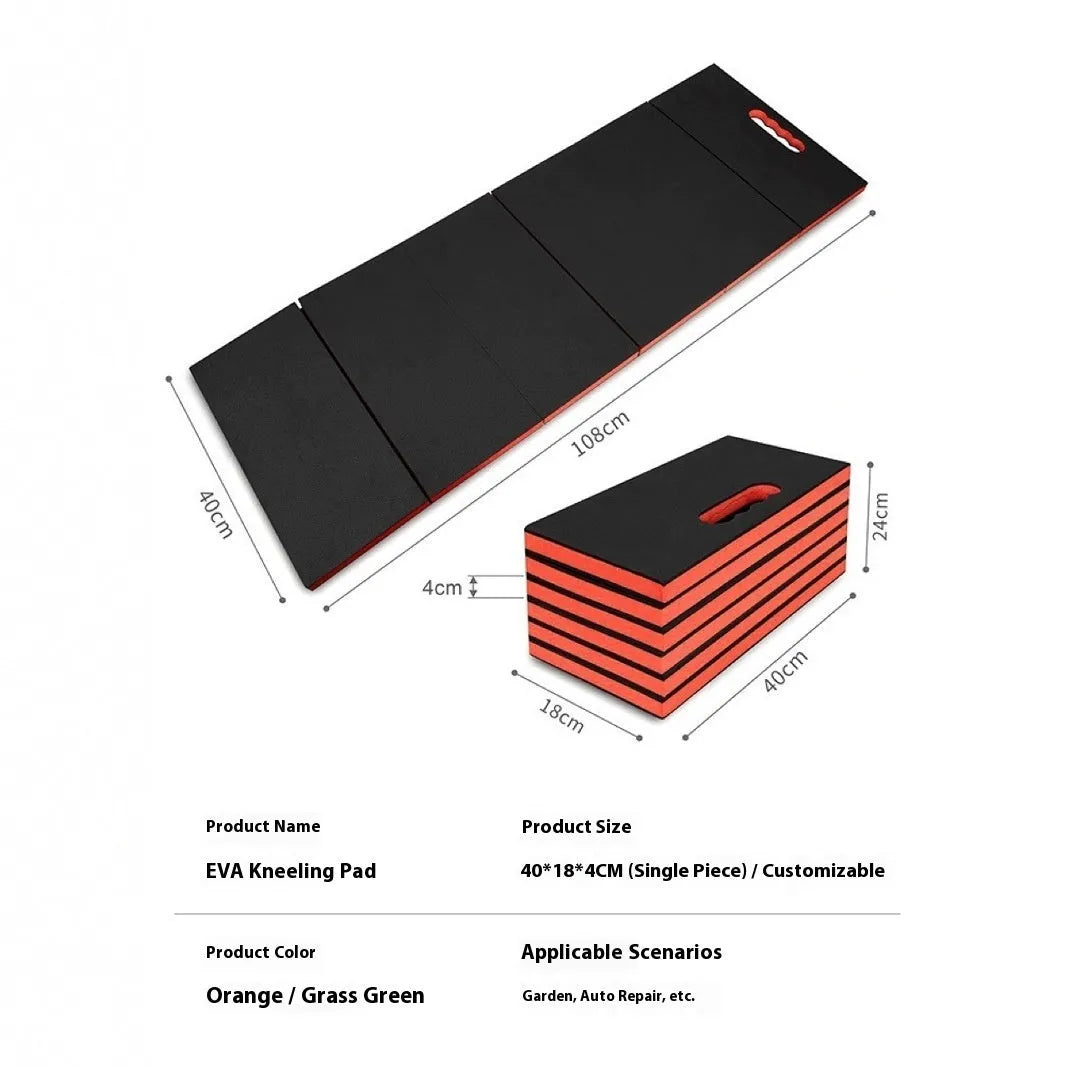 Grey EVA foam folding kneeling mat for car repair and maintenance tasks.