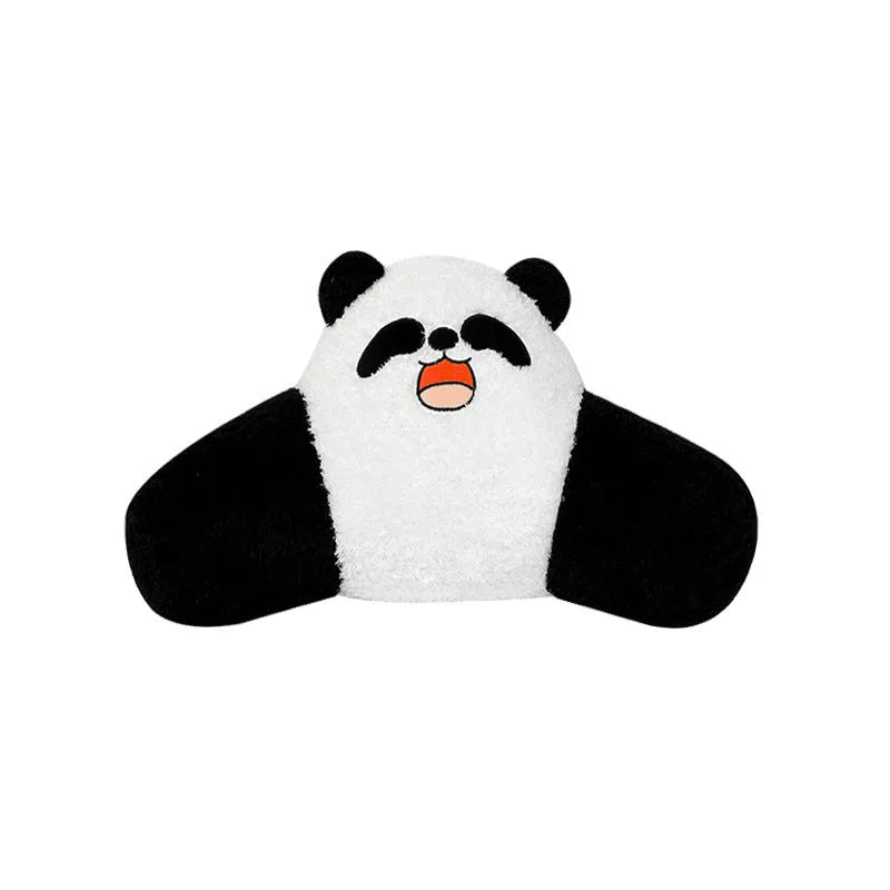 Winter plush panda car seat cushion with elastic hemming and memory foam filler on car seat
