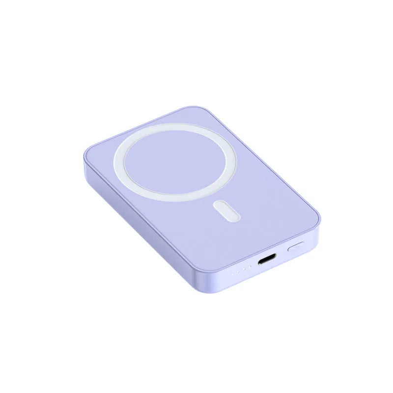 Pink magnetic wireless power bank showing dimensions of 100mm by 64mm.