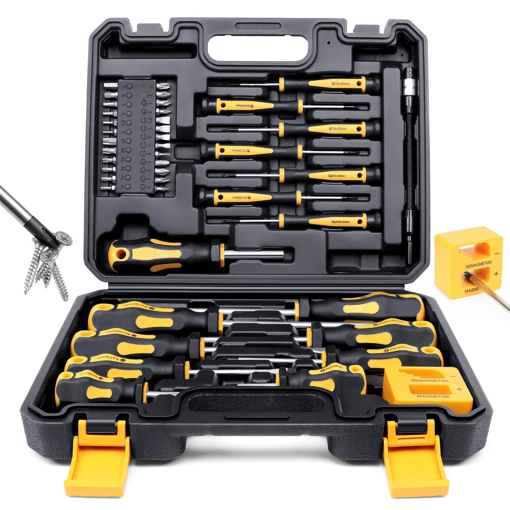 43-piece magnetic screwdriver set in black storage box with chrome vanadium steel bits