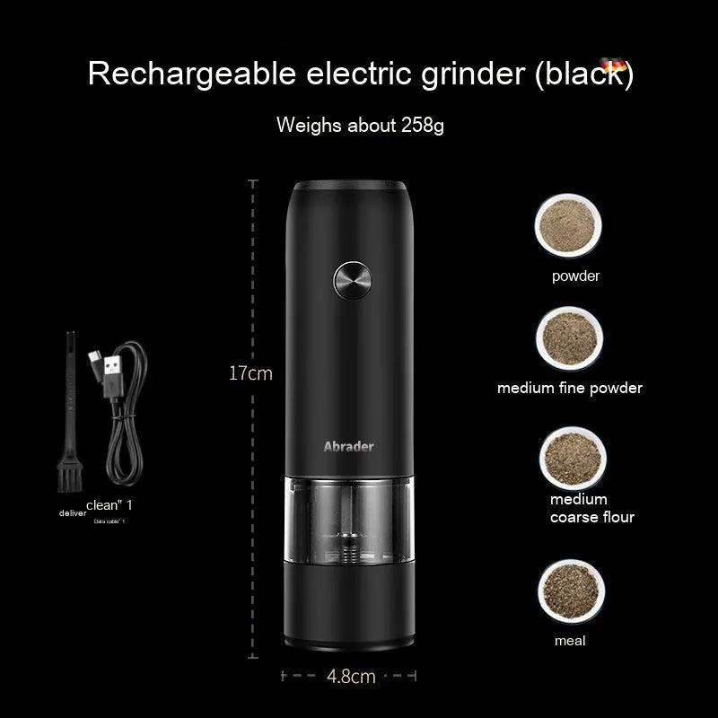 Rechargeable electric pepper and salt grinder set with clear acrylic body and ceramic grinding mechanism