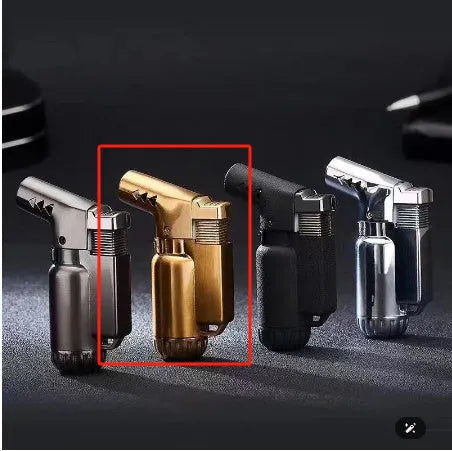HB805-1 full metal windproof lighter in black, gold, grey, and silver colour options.