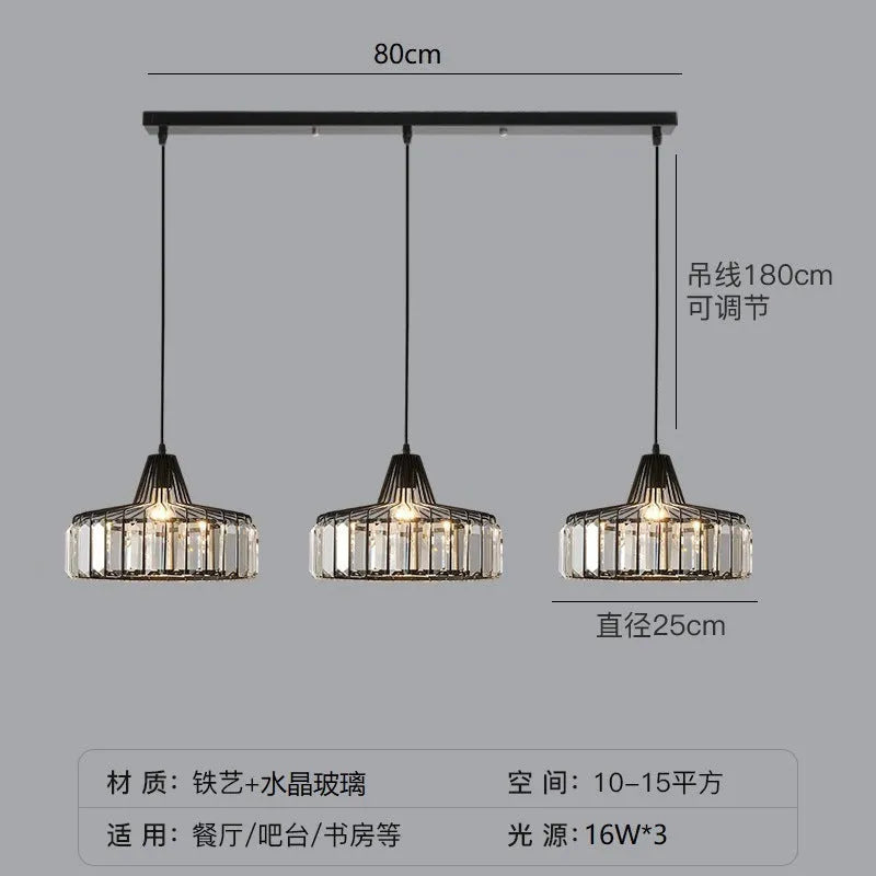 Modern crystal chandelier droplight with iron frame and LED lighting in black finish
