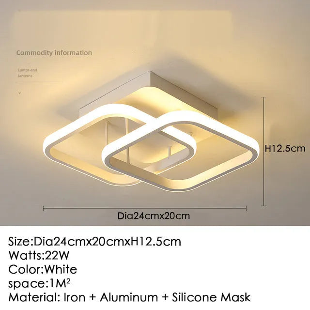 Modern aluminium ceiling light in black flush mount with remote control for corridor entrance hall