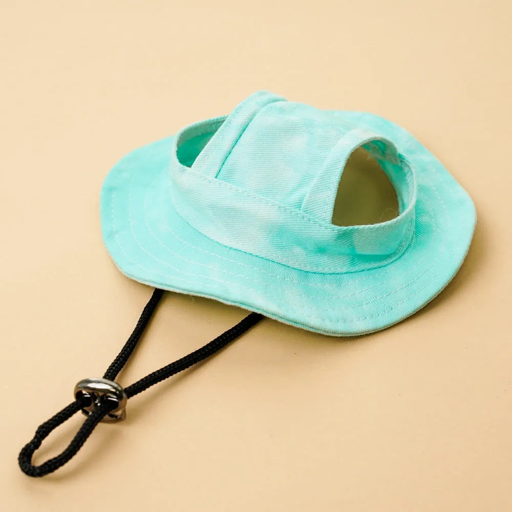 Pet sun protection bucket hat with anti-off adjustable string clip in polyester for dogs and cats