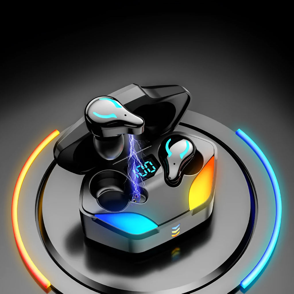 Black in-ear Bluetooth gaming headset with simple stylish design
