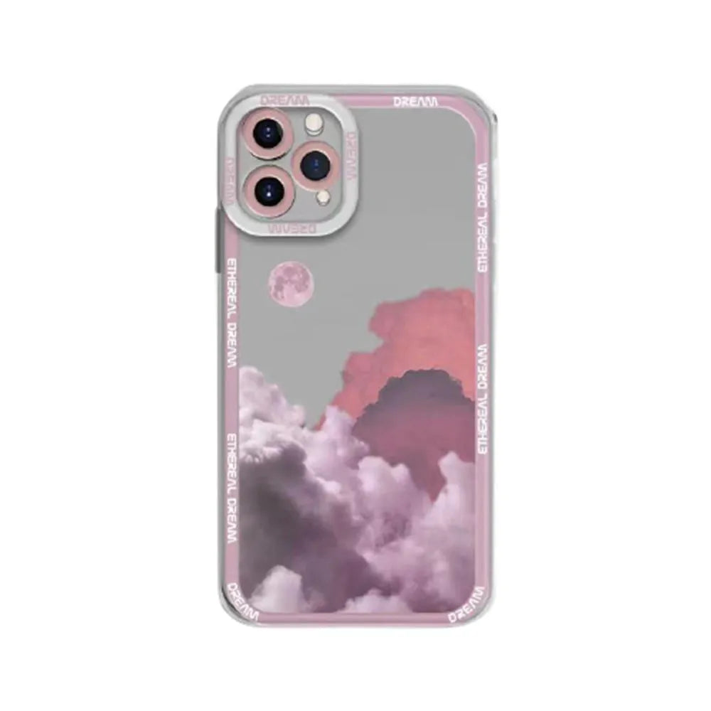 Sunset clouds design TPU phone case for iPhone on a blue background.