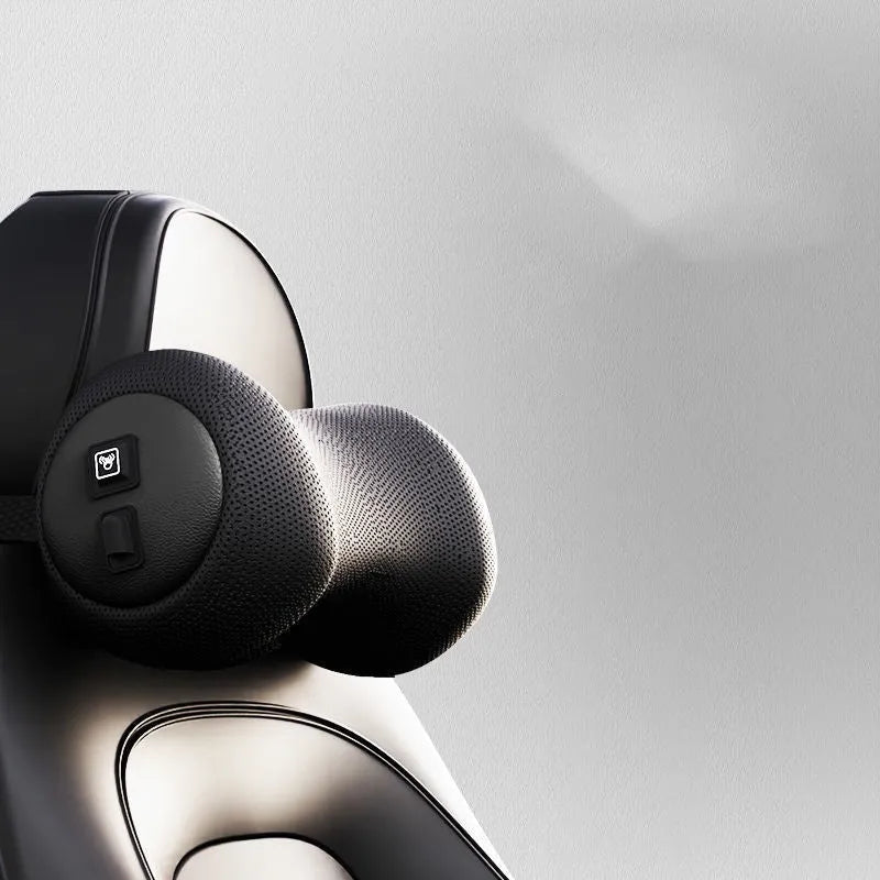 Car massage cushion with memory cotton in classic black colour showing headrest and lumbar support components