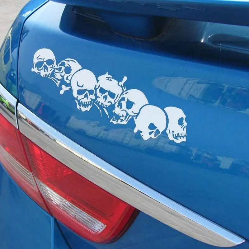 Reflective skull bumper stickers for motorcycle and electric car in black white red 30x8cm