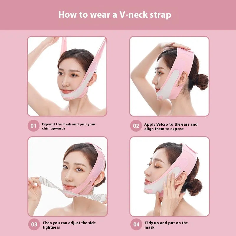 V-shaped elastic face bandage in pink or black colour for facial contouring applications