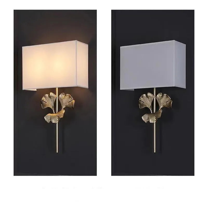 White all-copper ginkgo leaf wall lamp 530x300x120mm with E14 cap for home lighting