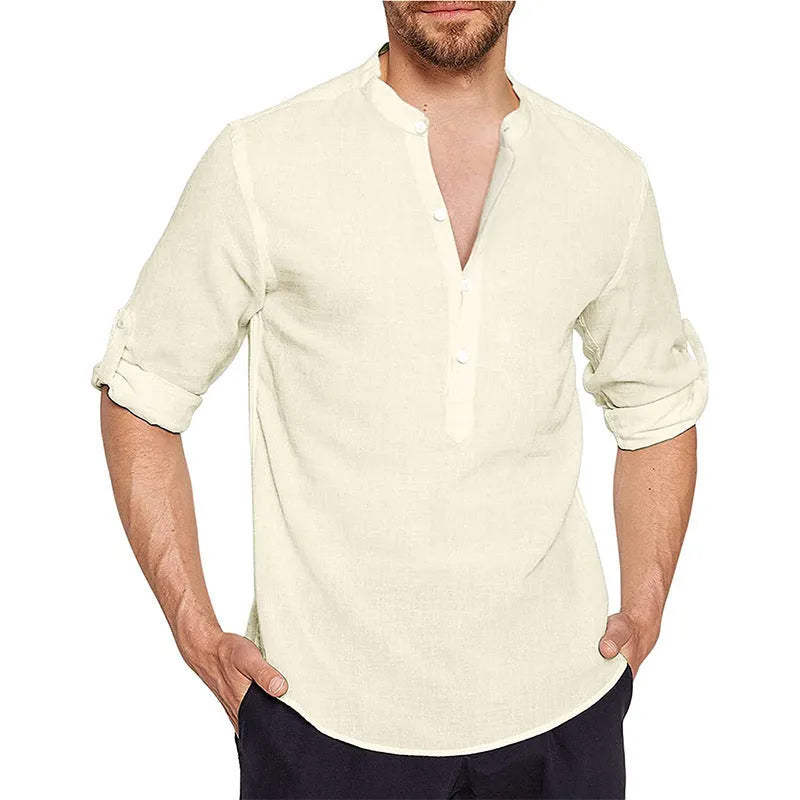 Youth cotton linen regular shirt pullover long sleeve loose fit available in five colours S to XXXL
