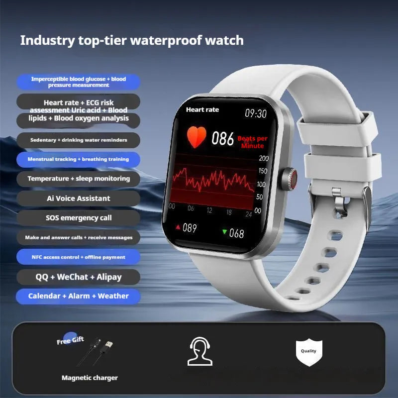 Smart Bluetooth call sports bracelet with TFT touch screen in black, showing heart rate monitoring display