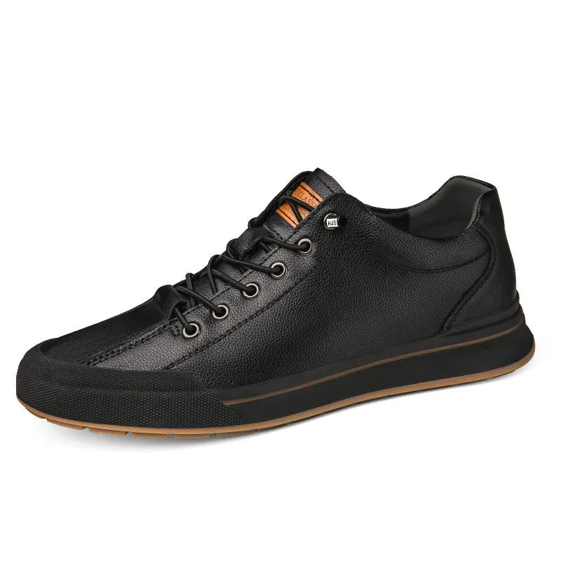 Men's white matte leather flat shoes with round toe and 6CM heel