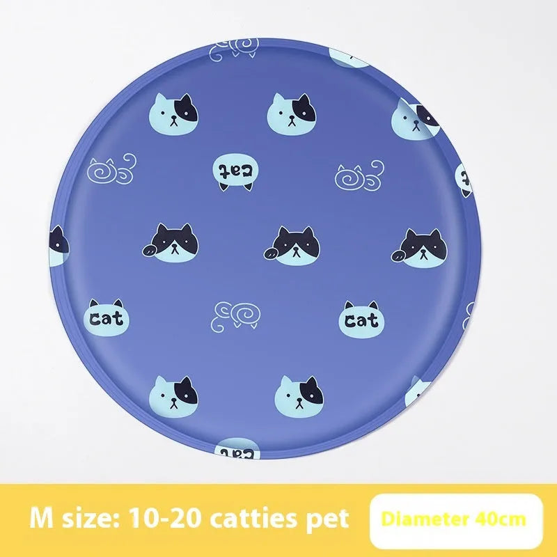 Round pet cooling mat with cartoon animal design for dogs in beige bunny pattern