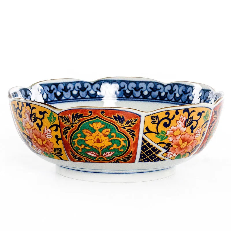 Retro Japanese style 4-inch porcelain bowl with dyed peony pattern and underglaze finish in gold colour