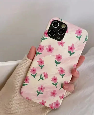 Pink floral PC phone case with powder crushed flowers for Xiaomi and iPhone models