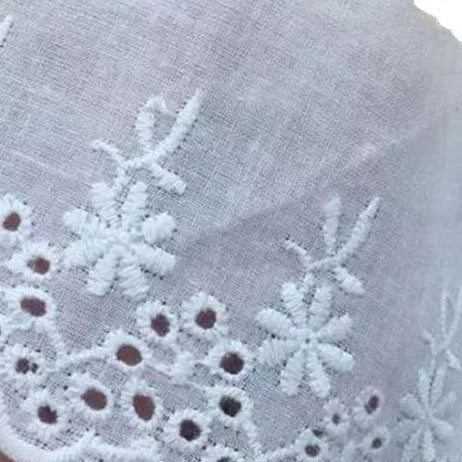Cotton embroidered lace fabric trim with floral cutout pattern for clothing decoration