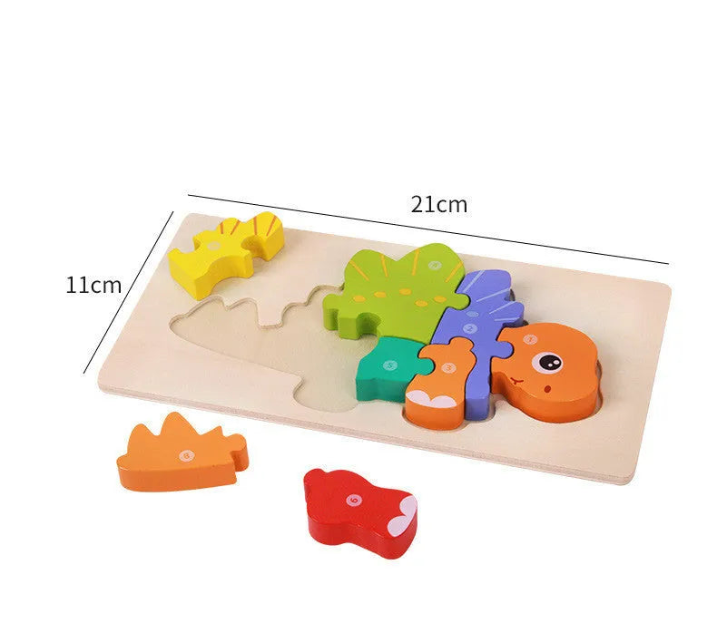 Wooden 3D dinosaur puzzle educational toy set for children with six different models