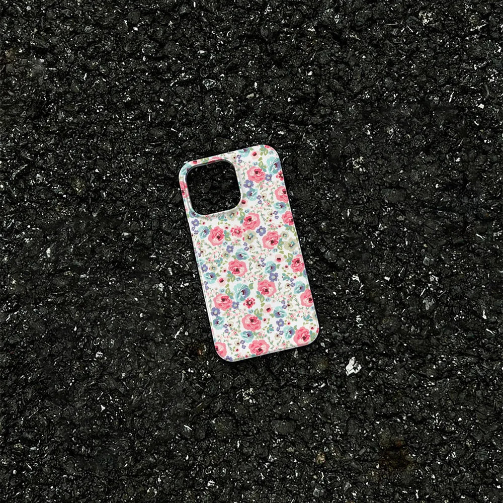 Flower glossy film two-in-one phone case for iPhone with floral oil painting pattern and black back cover