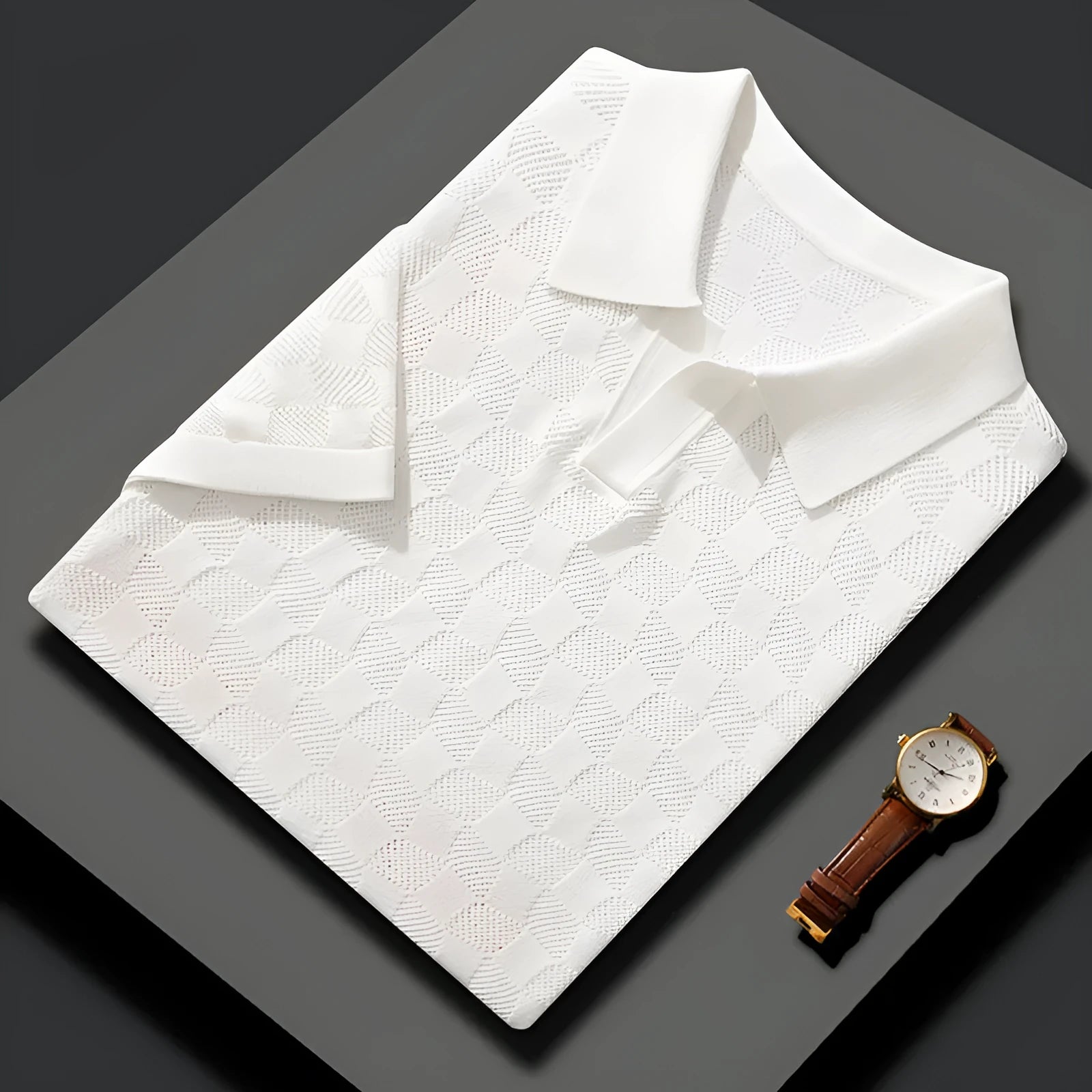 Men's short sleeve mulberry silk business casual sweater with lapels in four colour options