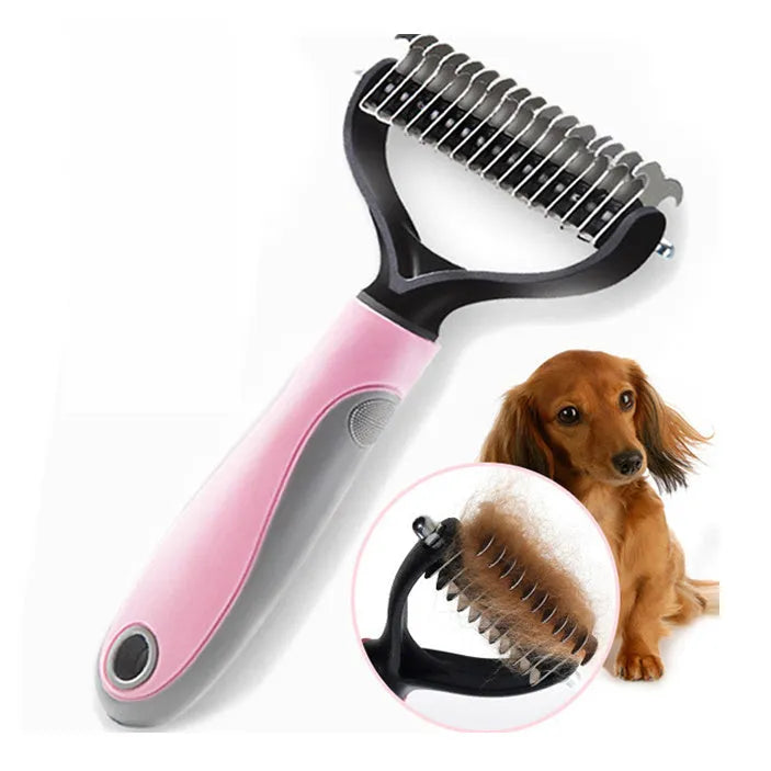 Effective Removing Knots Pet Knot Comb in blue with 17 stainless steel teeth, plastic handle, on white background