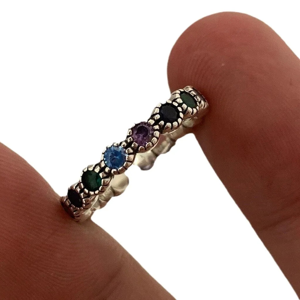 Women's geometric zircon ring with adjustable opening in retro silver colour