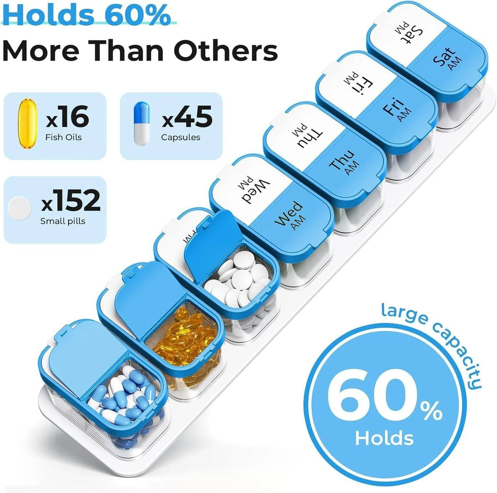 Amazon 14 compartment pill box with removable sections in white and rainbow colour options