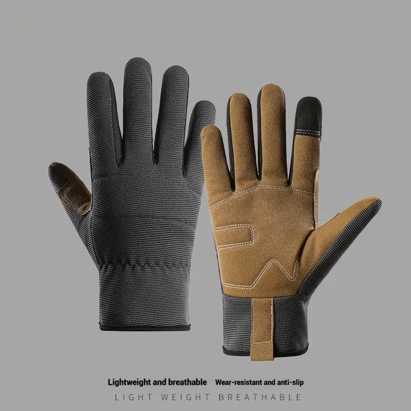 Pair of men's and women's sports cycling gloves in black PU fabric with touch screen fingertips