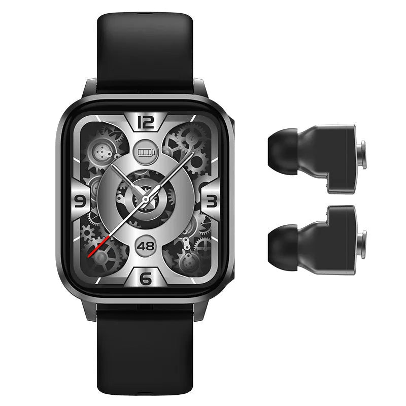 Two-in-one Bluetooth headset call smart watch with heart rate and blood pressure monitoring in black