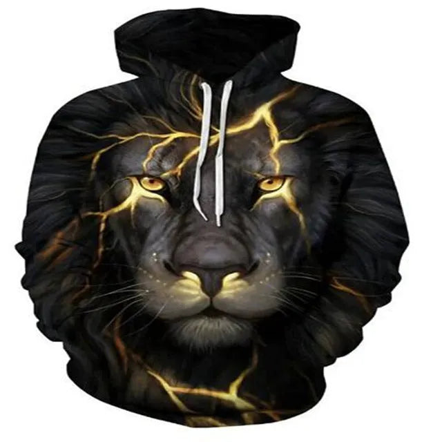 Men's animal print polyester pullover hoodie with long sleeves and round neck in street trend style