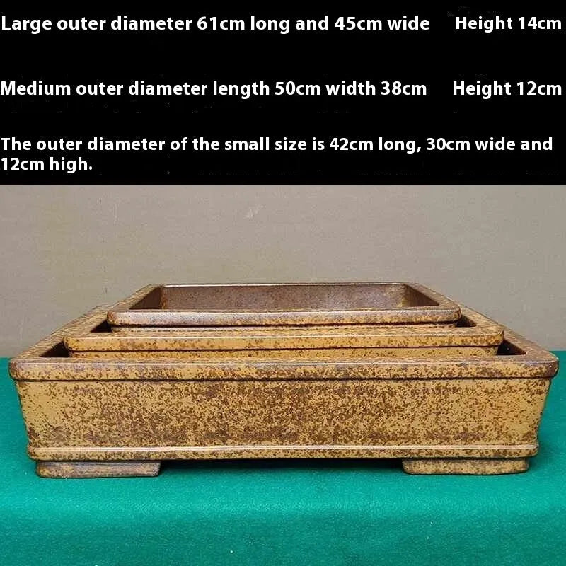 Straight shallow rectangular Yixing purple sand ceramic flowerpot for indoor plants.