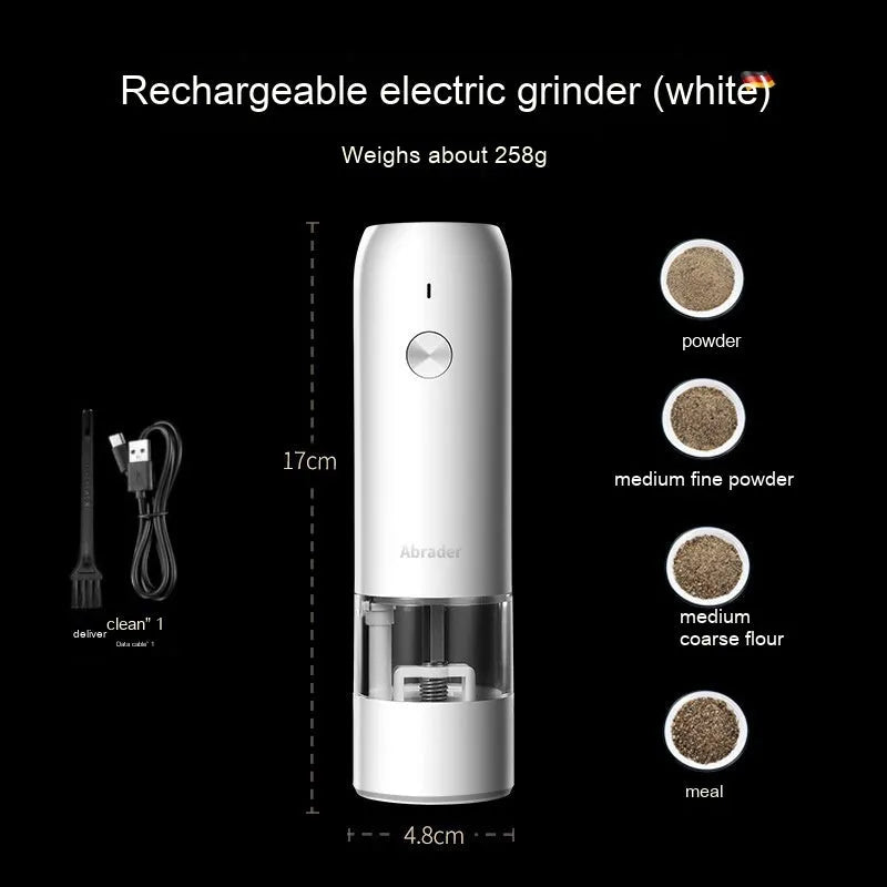 Rechargeable electric pepper and salt grinder set with clear acrylic body and ceramic grinding mechanism