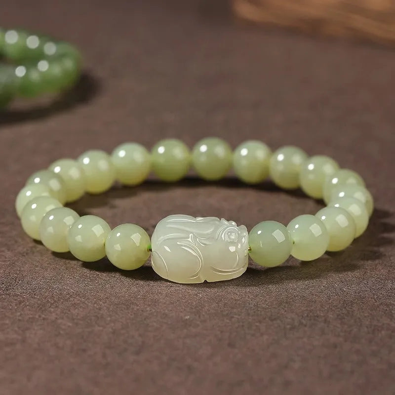 Grey Hetian jade ethnic style bracelet for women with polished beads