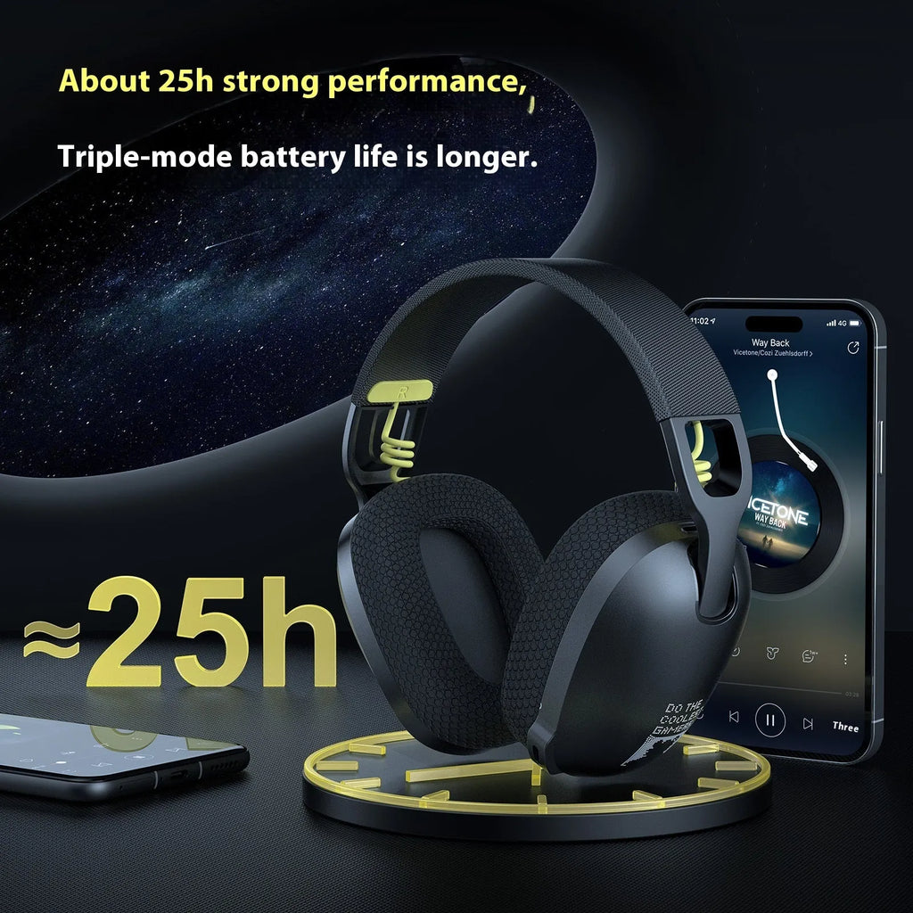 Wireless Bluetooth gaming headset in black colour with head-mounted design and noise reduction features