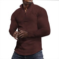 Men's stand collar half zip plaid sweater in polyester, available in multiple colours, front view