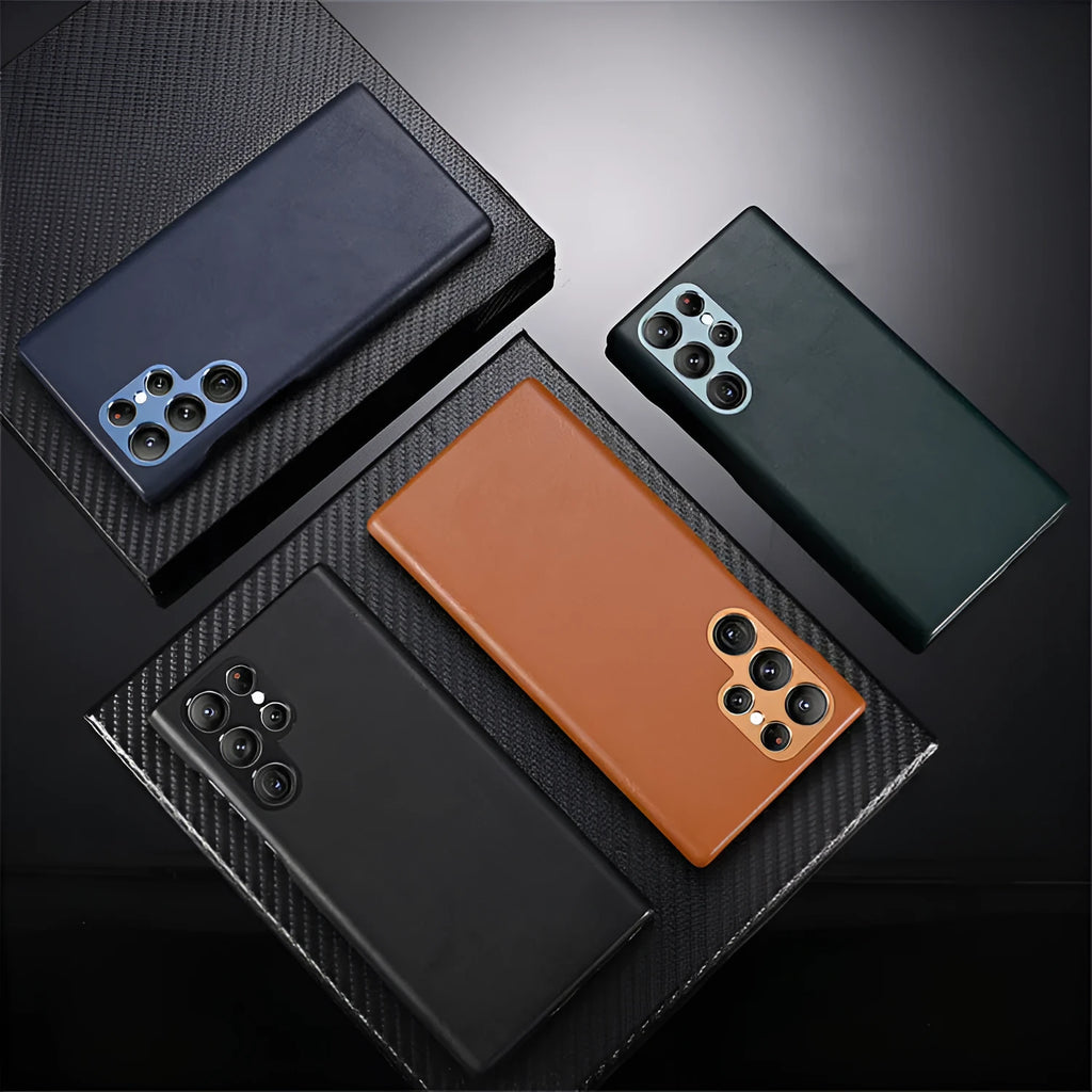 Lambskin solid colour phone case for S23Ultra in black with anti-scratch finish