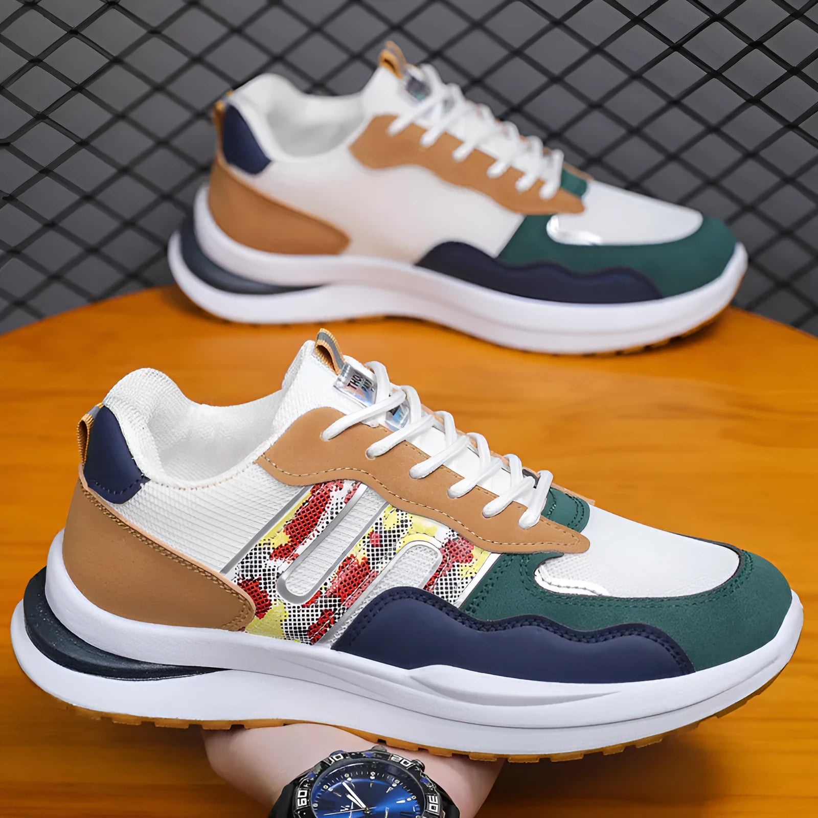 Plus size men's mesh sports casual shoes in three colour options with leather toe holder