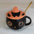 Black ceramic cat-shaped mug with pumpkin and spoon lid design for couples