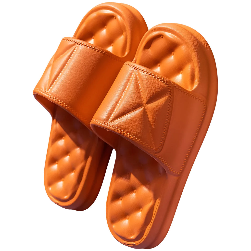 Pair of soft EVA non-slip bathroom slippers with a thick sole, shown in a choice of colours.