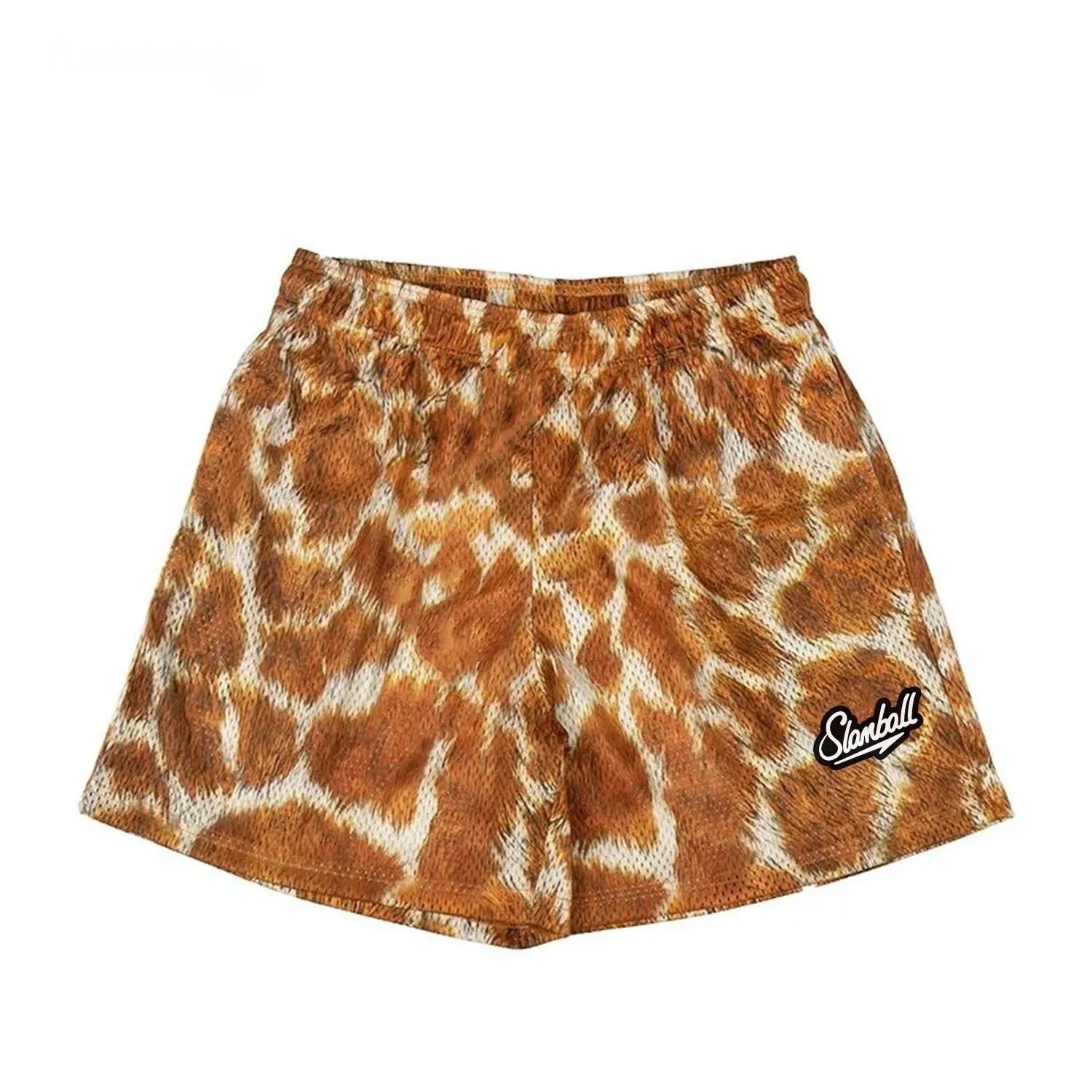 Men's leopard print quick-dry fitness shorts with mid waist and athletic cut