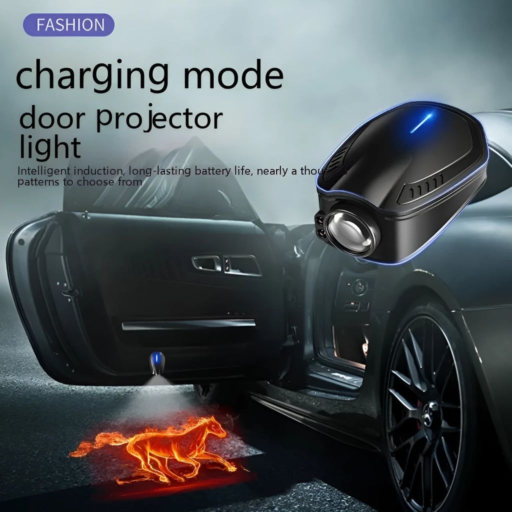F2 rechargeable wireless car welcome light in black ABS plastic housing