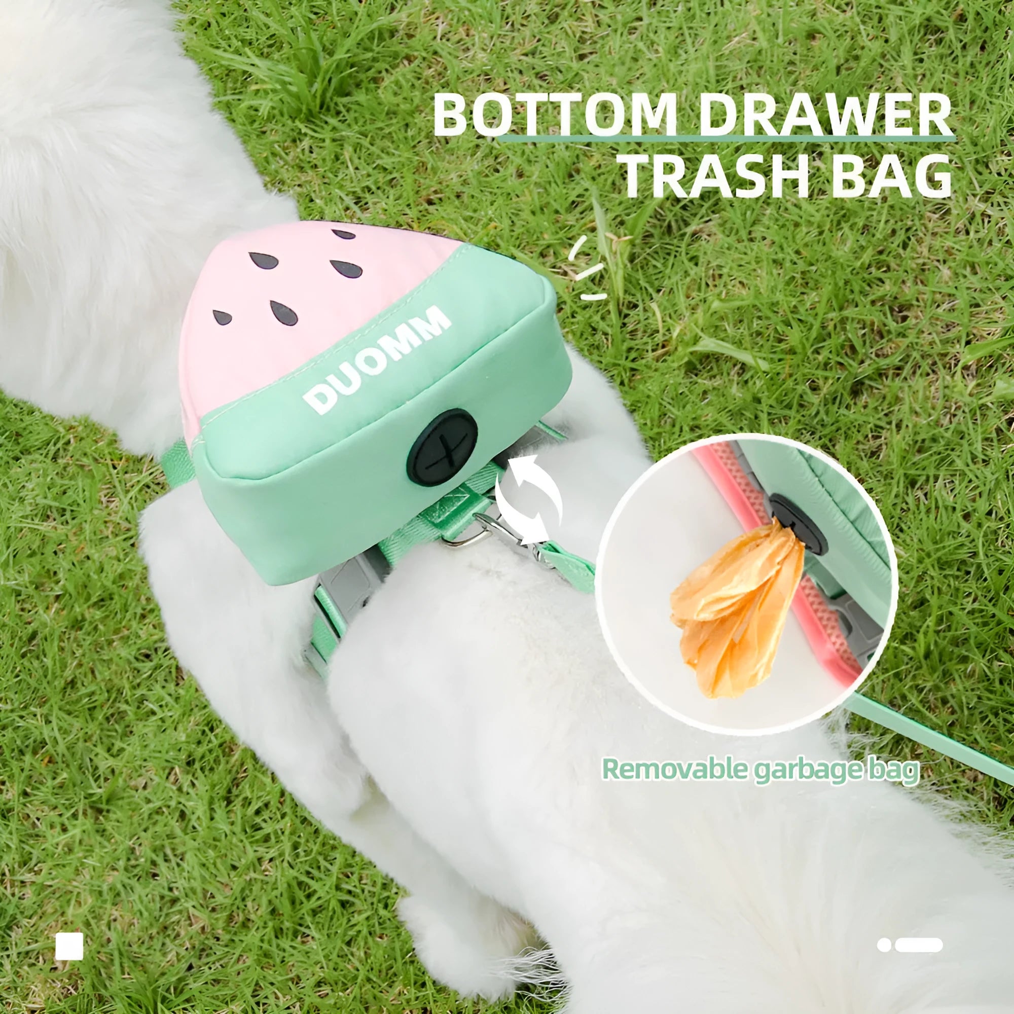 Pet backpack chest strap set with anti-slip rope in green, orange or pink colours