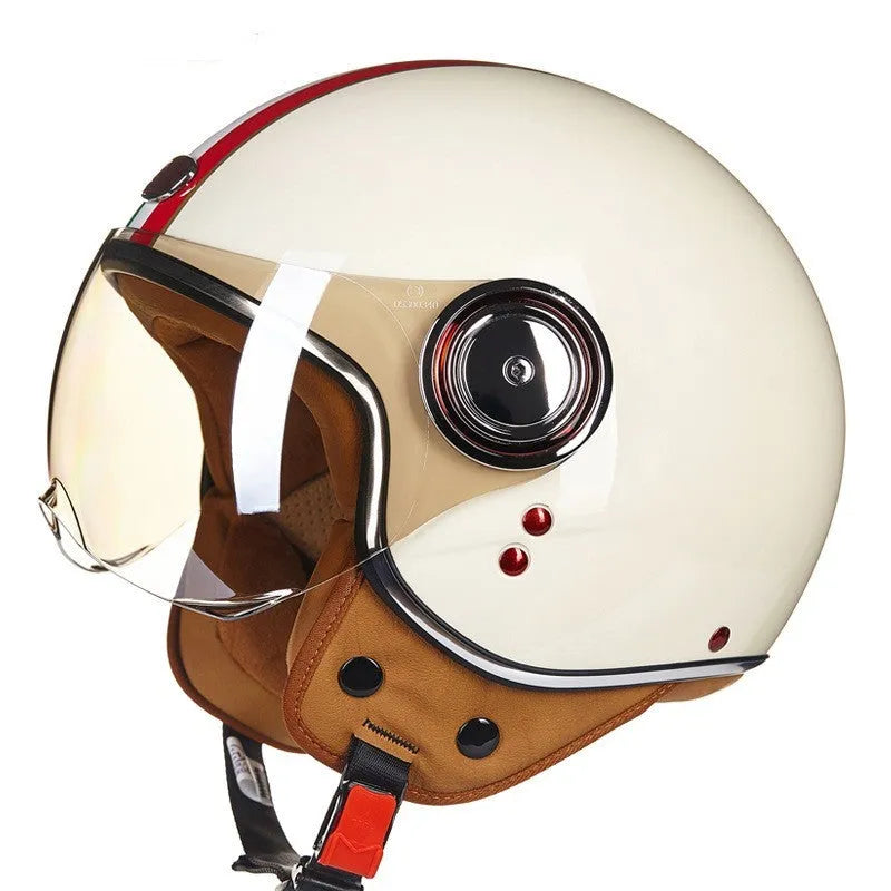 Retro style half helmet for battery cars in bright two-tone colour with lightweight ABS construction