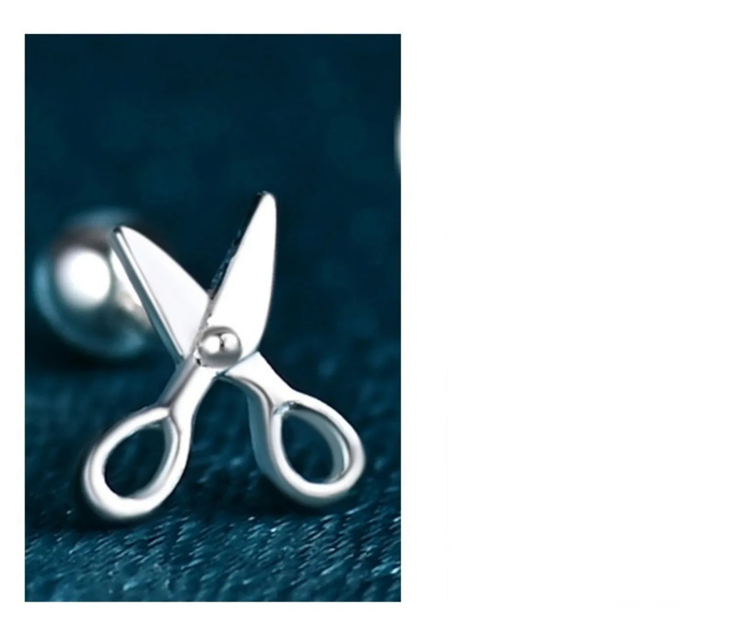S999 pure silver ear studs with screw-back fastening and mini scissors design