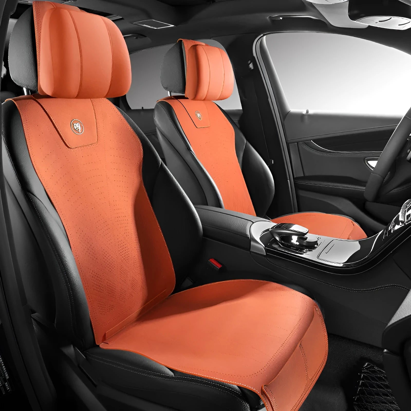 Tailored leather car seat cover with gradient hole design in Hermes orange colour
