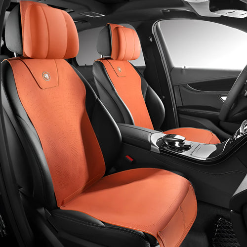 Tailored leather car seat cover with gradient hole design in Hermes orange colour