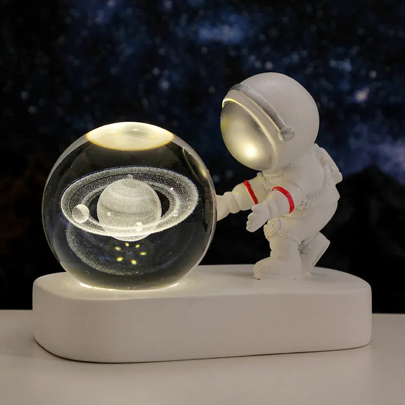 6cm resin crystal ball night light glowing with astronaut and galaxy patterns
