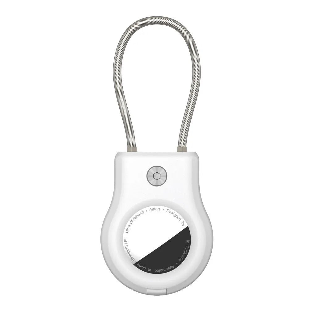 Airtag anti-lost keychain with stainless steel wire rope and PC housing in transparent pink
